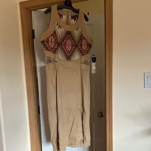 Double D Ranch Tan Red Halter Sheath Dress